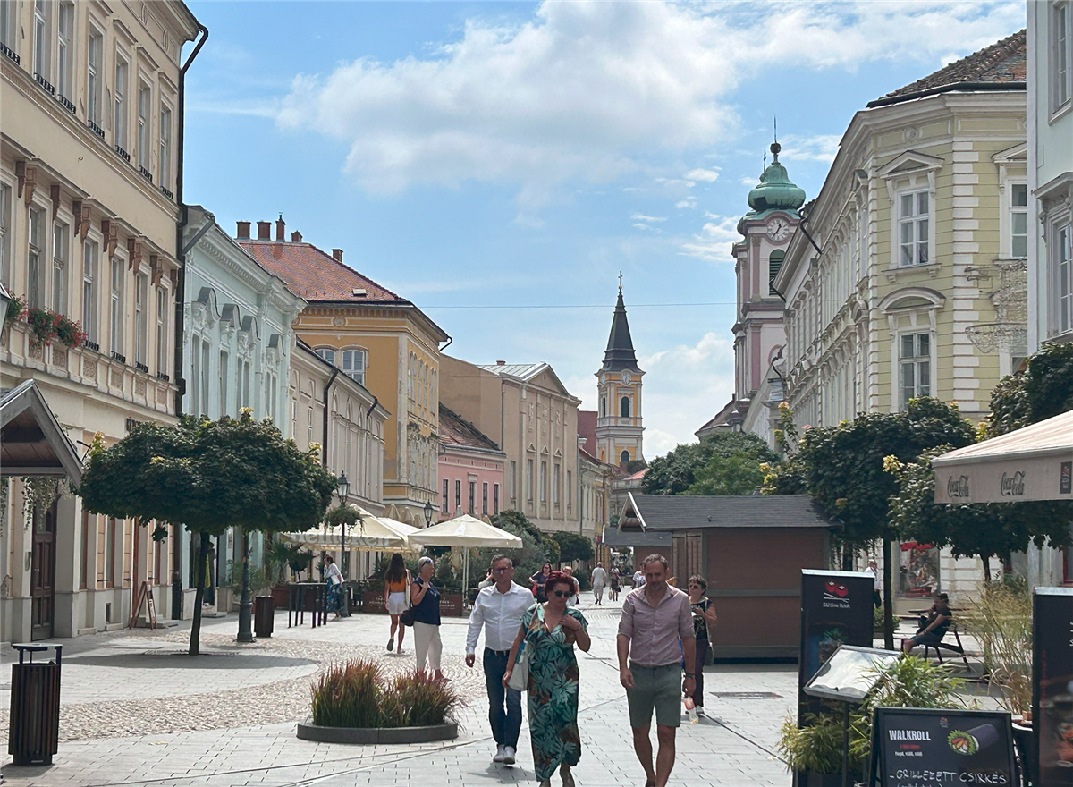 En gågate i byen Székesfehérvár. - Klikk for stort bilde